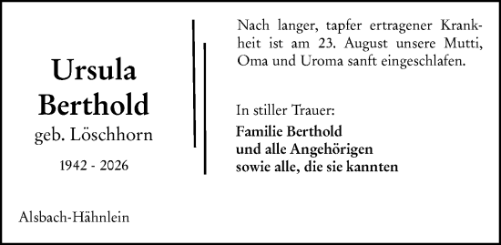 Traueranzeige von Ursula Berthold von Darmstädter Echo