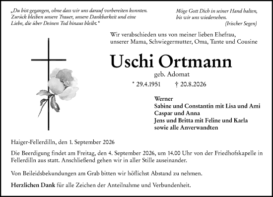Traueranzeige von Uschi Ortmann von Dill Block