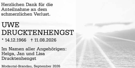 Traueranzeige von Uwe Drucktenhengst von Darmstädter Echo