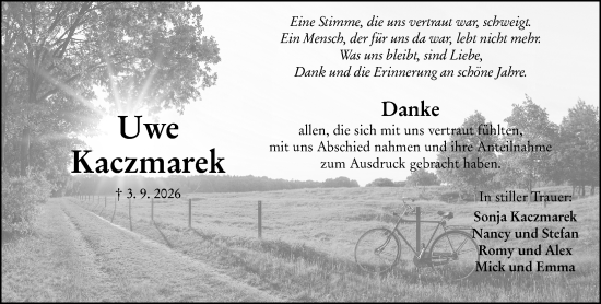 Traueranzeige von Uwe Kaczmarek von Weilburger Tageblatt
