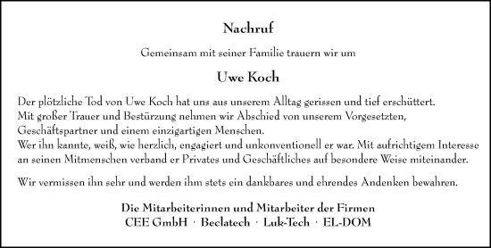 Traueranzeige von Uwe Koch von Idsteiner Land/Untertaunus