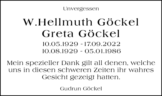 Traueranzeige von W. Hellmuth Göckel von Darmstädter Echo