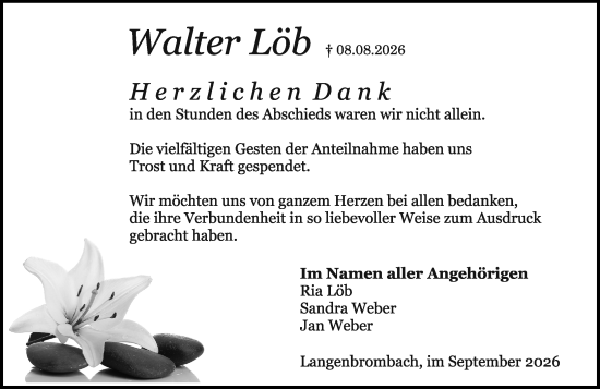 Traueranzeige von Walter Löb von Odenwälder Echo