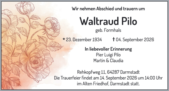 Traueranzeige von Waltraud Pilo von Darmstädter Echo