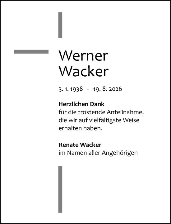 Traueranzeige von Werner Wacker von Odenwälder Echo