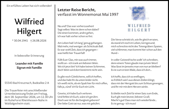 Traueranzeige von Wilfried Hilgert von Allgemeine Zeitung Rheinhessen-Nahe