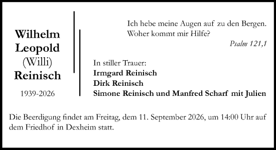 Traueranzeige von Wilhelm Leopold Reinisch von Allgemeine Zeitung Mainz