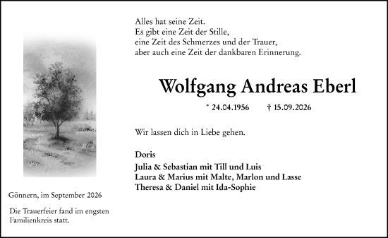 Traueranzeige von Wolfgang Andreas Eberl von Hinterländer Anzeiger