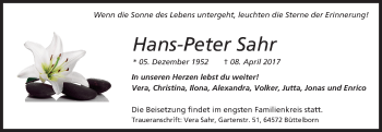 Traueranzeige von Hans-Peter Sahr 