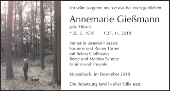 Traueranzeige von Annemarie Gießmann von 560 Gießener Anzeiger