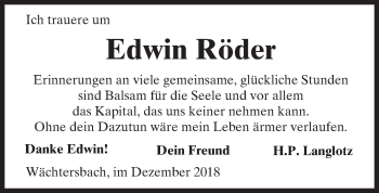Traueranzeige von Edwin Röder von 561 Kreisanzeiger