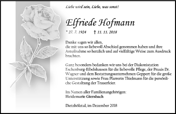 Traueranzeige von Elfriede Hofmann von 202 Dill Block (120)