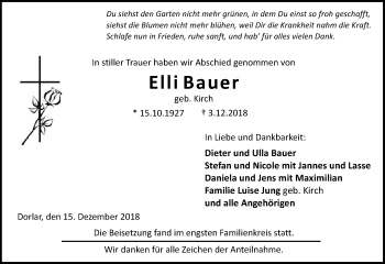 Traueranzeige von Elli Bauer von 201 WNZ - Wetzlarer Neue Zeitung (110)