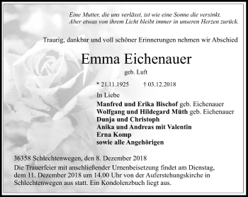 Traueranzeige von Emma Eichenauer von VRM Trauer