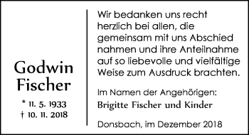 Traueranzeige von Godwin Fischer von 202 Dill Block (120)
