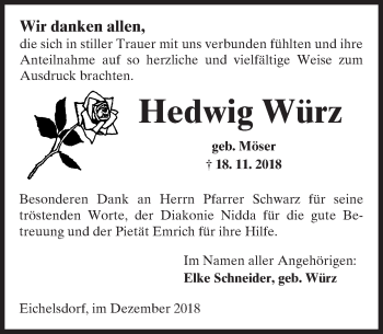 Traueranzeige von Hedwig Würz von 561 Kreisanzeiger