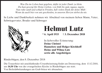 Traueranzeige von Helmut Lutz von 561 Kreisanzeiger