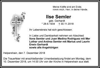 Traueranzeige von Ilse Semler von VRM Trauer
