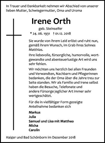 Traueranzeige von Irene Orth von 202 Dill Block (120)