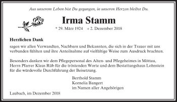 Traueranzeige von Irma Stamm von 564 Usinger Anzeiger