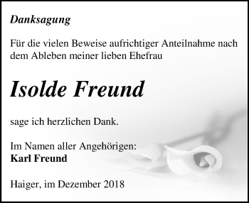 Traueranzeige von Isolde Freund von 202 Dill Block (120)