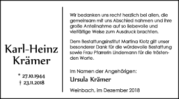 Traueranzeige von Karl-Heinz Krämer von 206 WT - Weilburger Tageblatt (140)