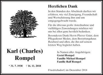 Traueranzeige von Karl Rompel von 561 Kreisanzeiger