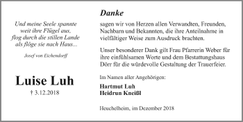 Traueranzeige von Luise Luh von 560 Gießener Anzeiger