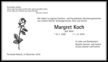 Traueranzeige von Margret Koch von 560 Gießener Anzeiger