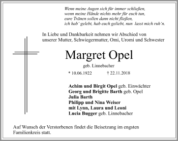 Traueranzeige von Margret Opel von VRM Trauer