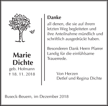 Traueranzeige von Marie Dichte von 560 Gießener Anzeiger