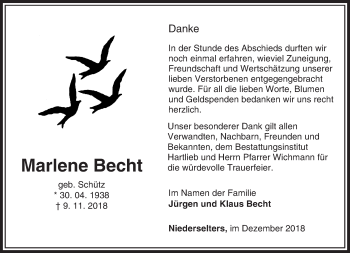 Traueranzeige von Marlene Becht von 582 Camberger Anzeiger