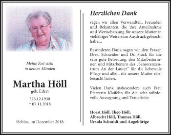 Traueranzeige von Martha Höll von VRM Trauer