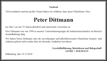 Traueranzeige von Peter Dittmann von 202 Dill Block (120)