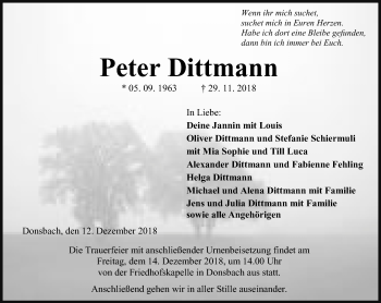 Traueranzeige von Peter Dittmann von 202 Dill Block (120)