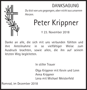 Traueranzeige von Peter Krippner von VRM Trauer