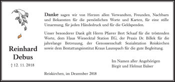 Traueranzeige von Reinhard Debus von 560 Gießener Anzeiger