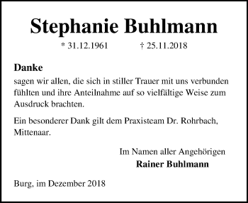 Traueranzeige von Stephanie Buhlmann von 202 Dill Block (120)