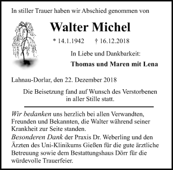 Traueranzeige von Walter Michel von 201 WNZ - Wetzlarer Neue Zeitung (110)