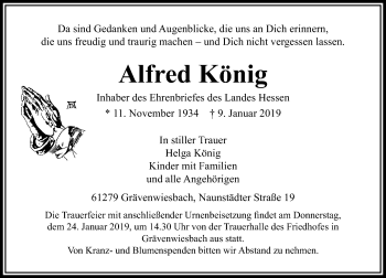Traueranzeige von Alfred König von 564 Usinger Anzeiger