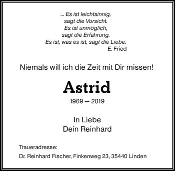 Traueranzeige von Astrid  von 560 Gießener Anzeiger