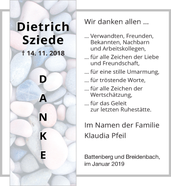 Traueranzeige von Dietrich Sziede von 205 HA - Hinterländer Anzeiger (130)