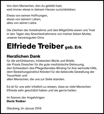 Traueranzeige von Elfriede Treiber von 561 Kreisanzeiger