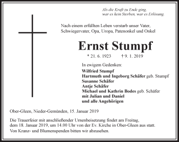 Traueranzeige von Ernst Stumpf von VRM Trauer