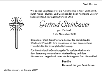 Traueranzeige von Gertrud Steinhauer von 206 WT - Weilburger Tageblatt (140)