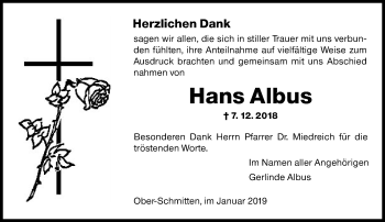 Traueranzeige von Hans Albus von 561 Kreisanzeiger