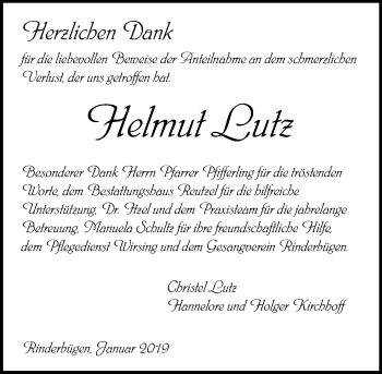 Traueranzeige von Helmut Lutz von 561 Kreisanzeiger