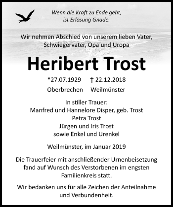 Traueranzeige von Heribert Trost von 582 Camberger Anzeiger