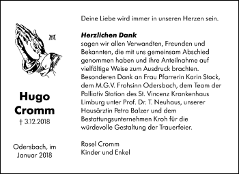 Traueranzeige von Hugo Cromm von 206 WT - Weilburger Tageblatt (140)