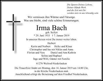 Traueranzeige von Irma Bach von 564 Usinger Anzeiger